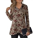 VALOLIA Womens Long Sleeve Tops Fall Winter Buttons Side Tulip Hem Lapel Pullover Sweatshirt