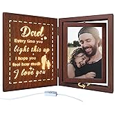soruney Dad Light Up Picture Frame Gifts from Daughter Son, Wooden Rotating Photo Frame for Dad Birthday Father's Day, Unique Sentimental Gifts for Father, Holds 2 4x6 Photos