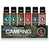 Eternal Essence Oils Camping Set of 6 Premium Fragrance Oils - Includes Warm Rustic Woods, Fire Amber, Pine, Sandalwood, Frankincense & Rain and Woodland Bay Scented Oils - 10ML