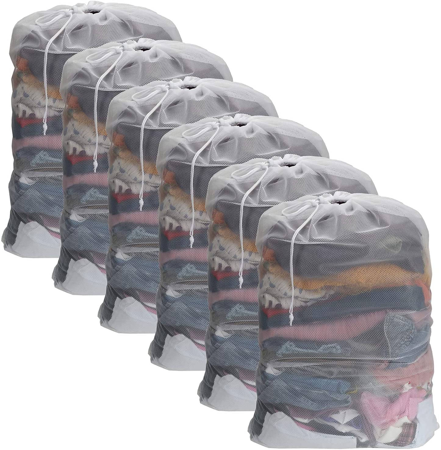 WUWEOT 6 Pack Mesh Laundry Bag with Drawstring Closure, 60 x 90 cm Heavy Duty Extra Large Laundry Bags for Travel, Storage, College, Dorm and Apartment Dwellers, Machine Washable