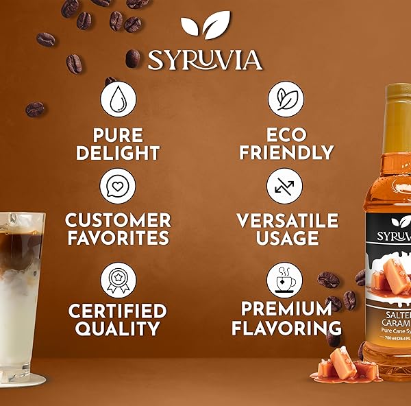 SYRUVIA SALTED CARAMEL SYRUP FOR COFFEE 25.4 OUNCES SALTED CARAMEL COFFEE SYRUP