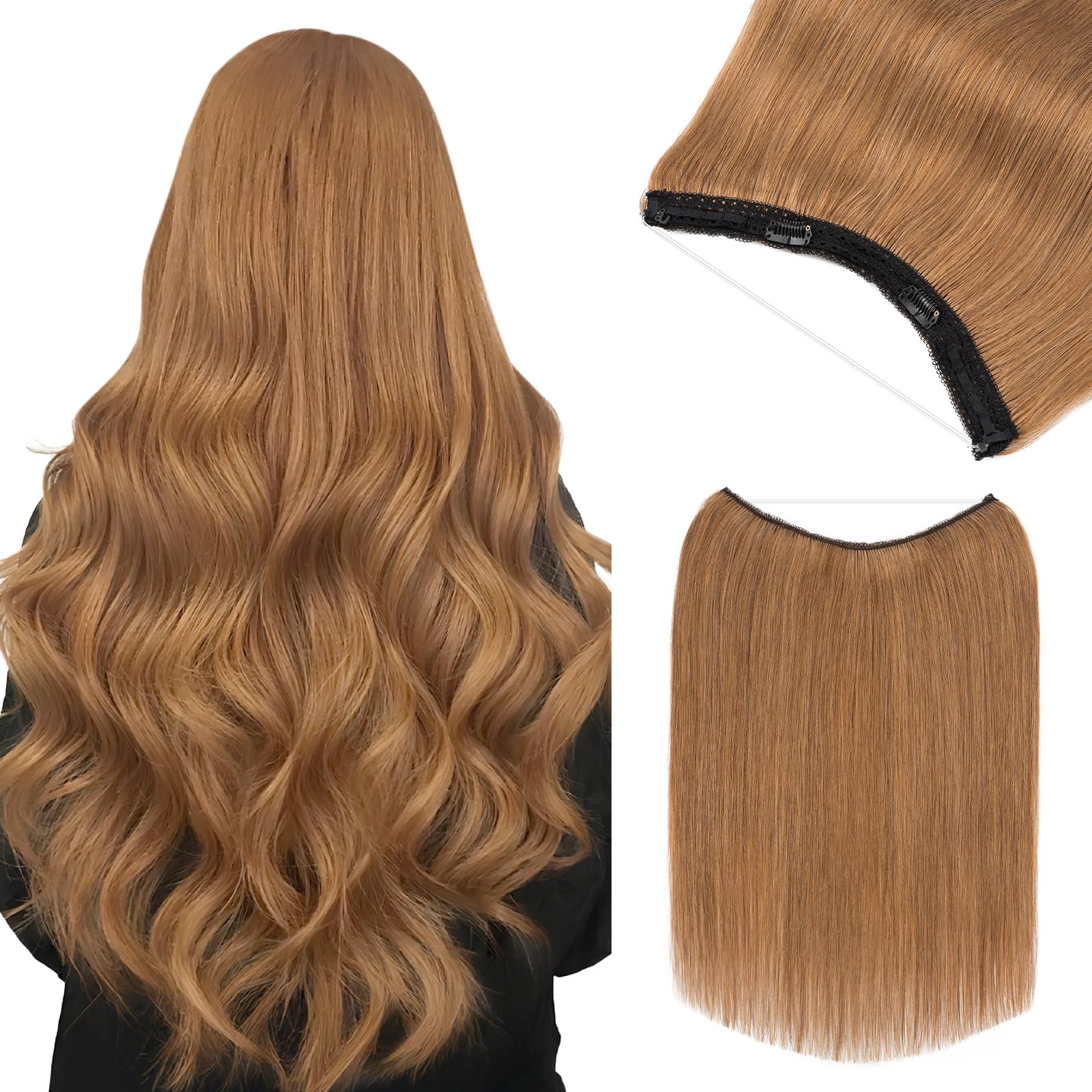 Photo 1 of Benehair Miracle Wire Extension for Women Real Human Hair Hairpieces with Invisible Secret Fish Line Adjustable Wire Replacement Light Brown Hair Extension 20inch for Thinning Hair #6