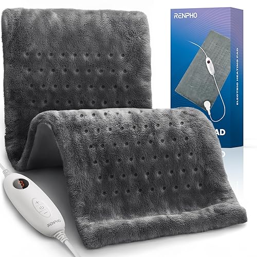 Heating Pad for Back Pain & Period Cramps, Christmas Gifts for Women Men Mom Dad,12" x24‘’ Electric Heat Pad for Neck and Shoulder, ETL Certified, Gray