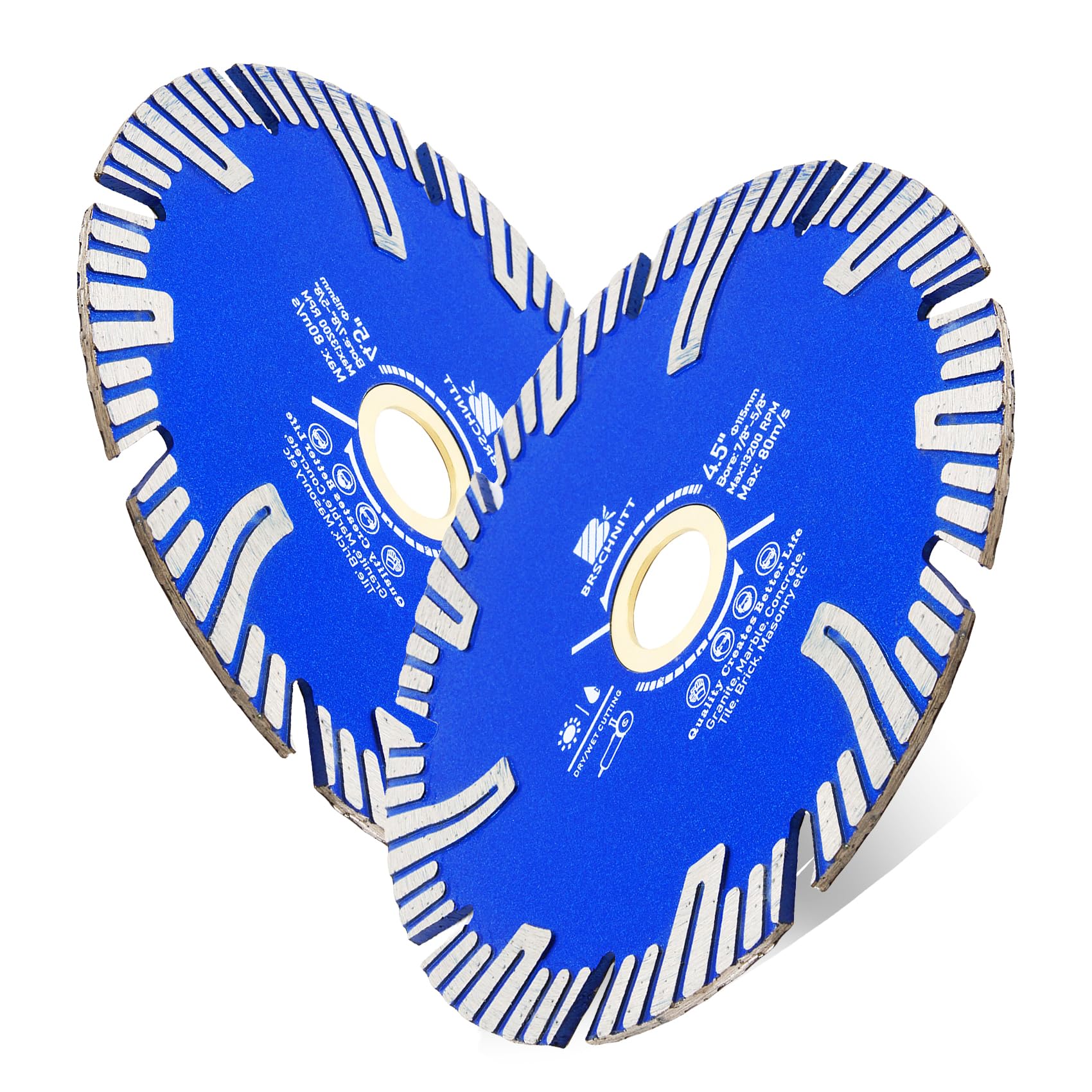 Diamond Turbo Cutting Disc 115mm,BRSCHNITT 2pcs Diamond Cutting Disc for Granite,Marble,Concrete,Porcelain Tile,Ceramic Tile,Masonry