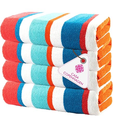 Casa Copenhagen Serviettes De Plage Lot De 4 - 76,2 X 152,4 Cm Coton Épais Séchage Rapide (Turquoise, Bleu Roi, Rose, Vert)