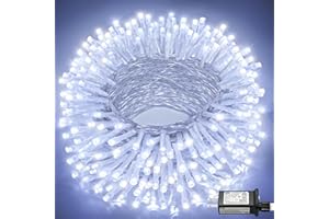 NIELFOI White Christmas Lights Outdoor, 100FT 300 LED String Lights Indoor Waterproof with 8 Modes, Plug in Connectable Twinkle Fairy Lights Clear Wire for Bedroom Xmas Tree Patio Yard Party Decorations