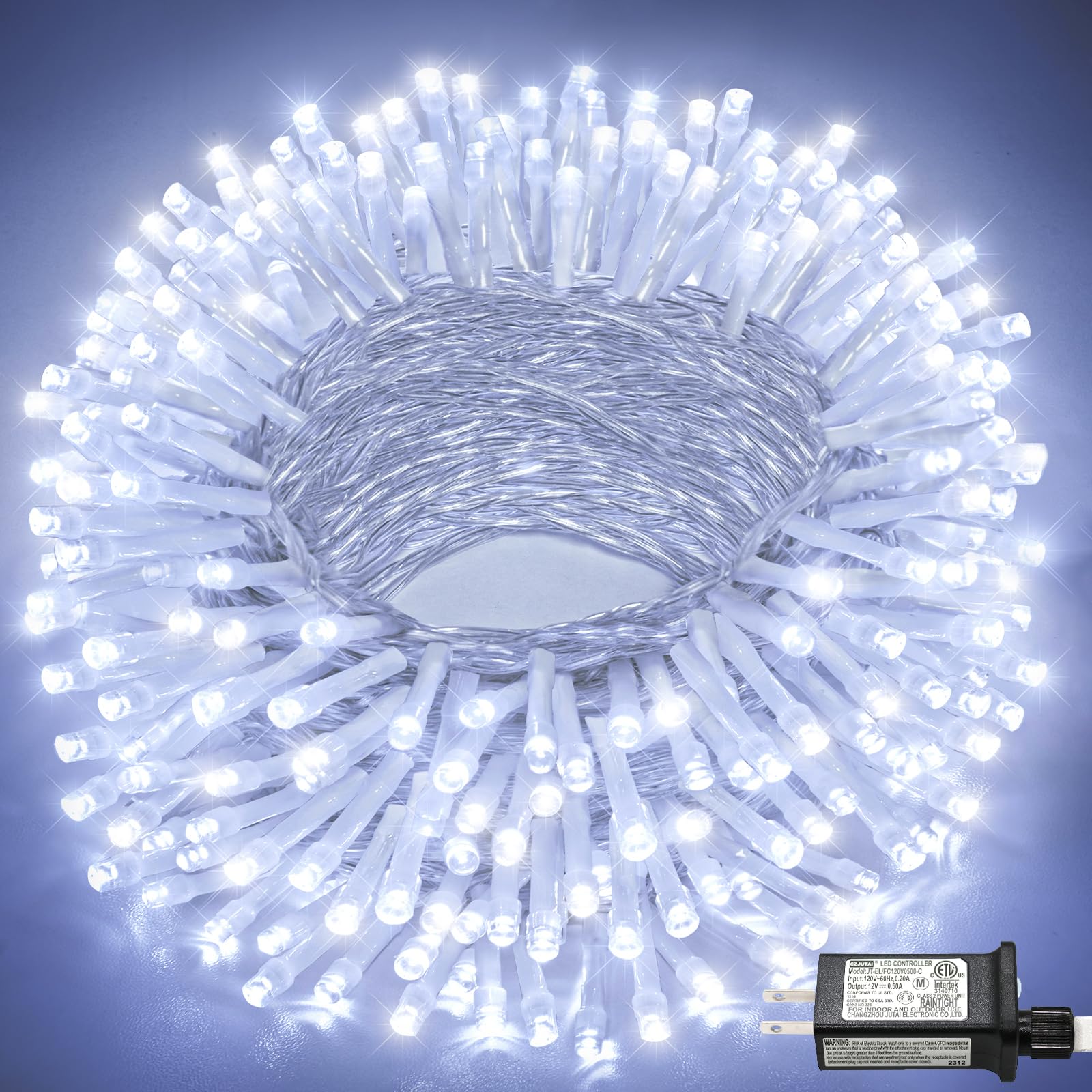 Photo 1 of 100FT 300 LED Outdoor String Lights, Connectable Christmas Lights Indoor Waterproof with 8 Modes, Plug in Twinkle Fairy Lights Clear Wire for Bedroom Home Wedding Patio Decorations, White