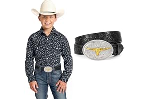 JKEEMI Kids Western Belt for Boys Girls, Embossed Genuine Leather Cowboy Cowgirl Belt for Jeans Pant Dresses Gift