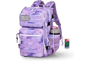 Boomistry 25L Military Tactical Backpack for Women, Molle Army Assault Pack with Water Cup Bag (Purple Nebula-25L)