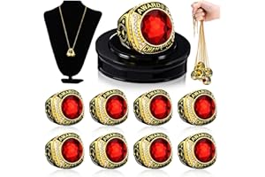 Landical 10 Pcs Operation Christmas Championship Trophy Rings Bulk MVP Winner Youth Award Gift with Neck Chains and Display Stand for Basketball Baseball Football Volleyball Softball