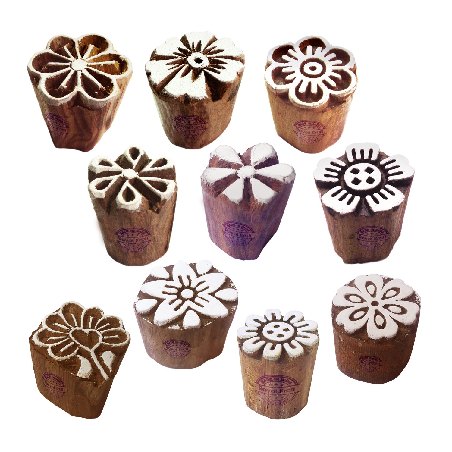 Henna Wooden Stamps Urban Small Round Floral Pattern Printing Blocks (Set of 10) Htag2123