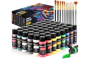 TMOL Acrylic Paint Set, 48 Colors (2 oz/Bottle) with 12 Art Brushes, Art Supplies for Painting Canvas, Wood, Ceramic & Fabric, Rich Pigments Lasting Quality for Beginners, Students & Professional Artist