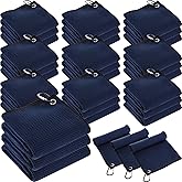 Batiyeer 30 Pcs Golf Towels Bulk for Bags 16'' x 16'' Microfiber Fabric Golf Towel with Clip Waffle Pattern for Men Mini Tournament Fitness Yoga Camping(Navy Blue)