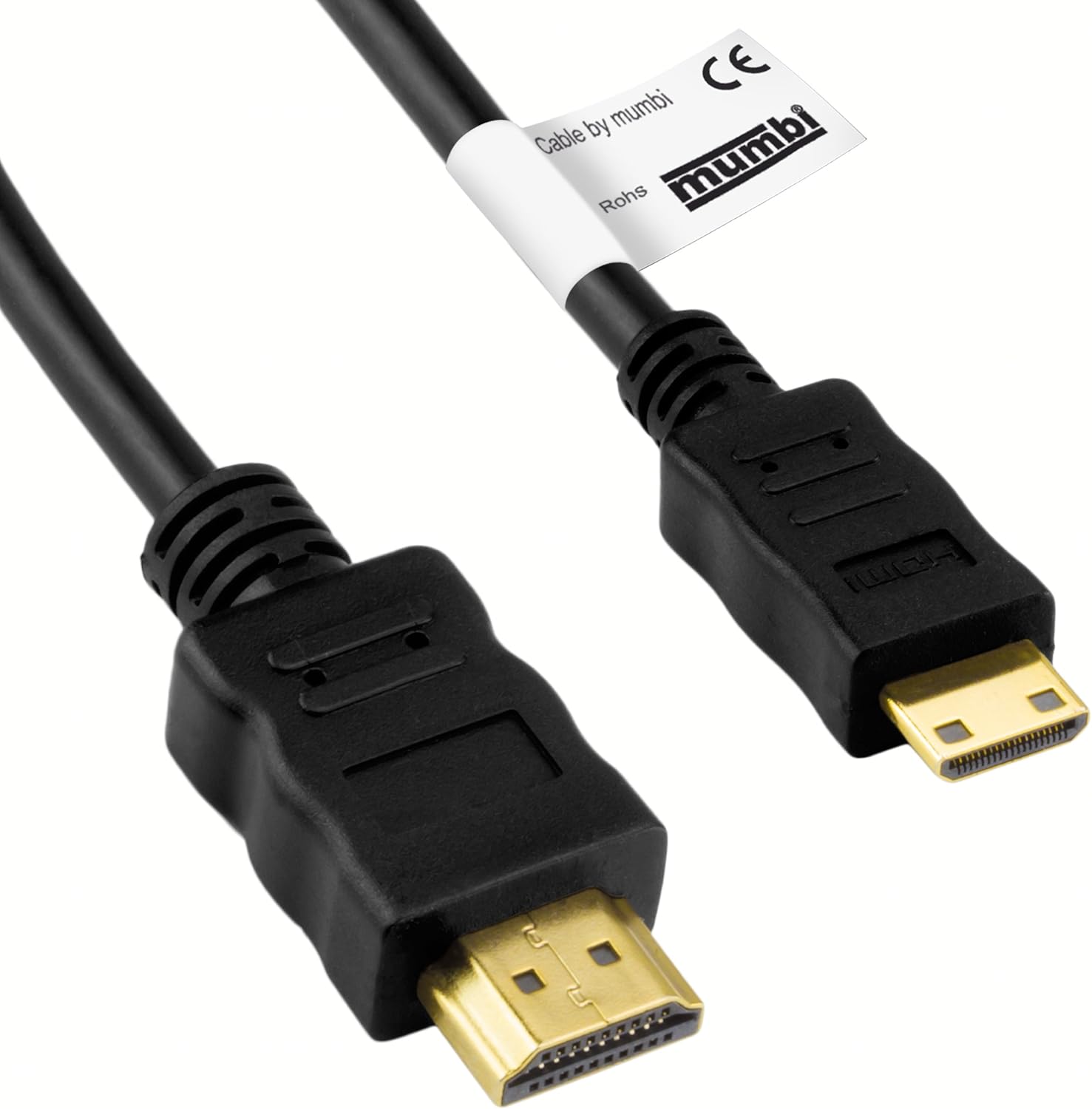 mumbi 1.00 m Premium High Speed Mini HDMI Cable Full HD 3D / Mini HDMI C Male to HDMI A Male Gold-Plated Contacts Black