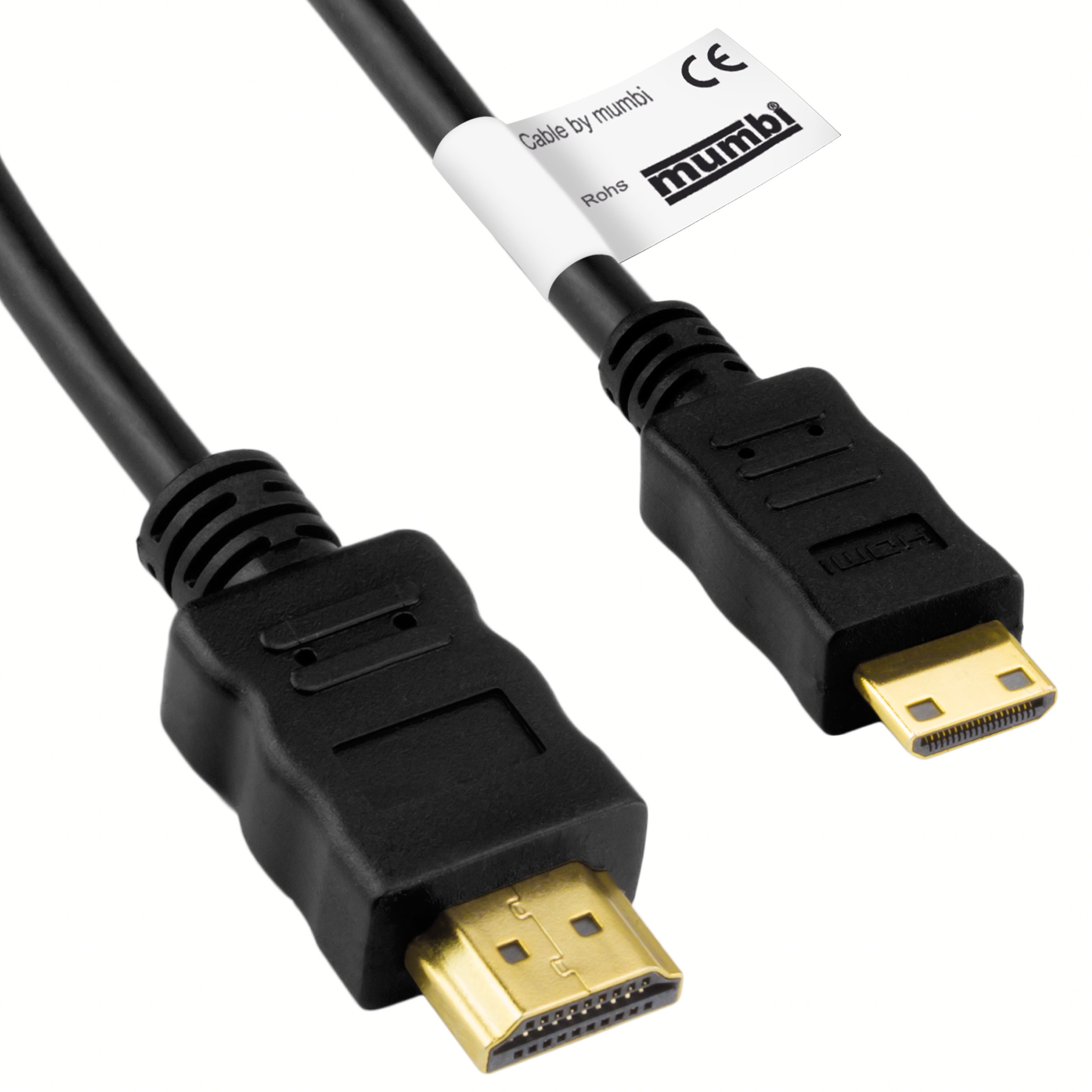mumbi 1.00 m Premium High Speed Mini HDMI Cable Full HD 3D / Mini HDMI C Male to HDMI A Male Gold-Plated Contacts Black