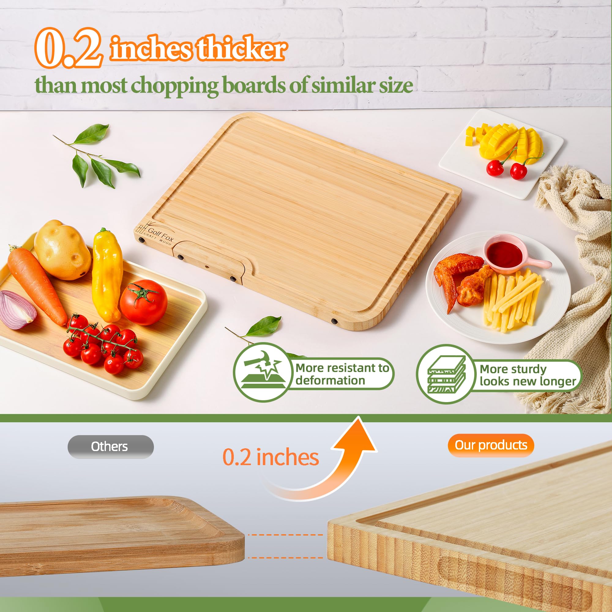 4-PCS Bamboo Cutting Board Set, Wood Cutting Board for Kitchen with Innovative Stand, Juice Groove & Handle, Double Sided for Chopping & Charcuterie Board, Kitchen Gift for Home Cooks, For Meat &Fruit