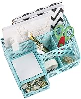 EXERZ Desk Organiser Turquoise 7 Compartment Mesh Caddy with Drawer view 7