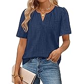 MEROKEETY Women's Summer Business Casual Blouse Tops Dressy Short Sleeve V Neck Loose Fit Work T Shirts