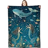 VODRM Mermaid and Whale Blanket Magical Underwater Marine Life Throw Blankets,Birthday Gifts for Kids Adult,Lightweight Soft Fleece,Ocean Lovers,Sofa Couch Bed Room Decor 50x60in