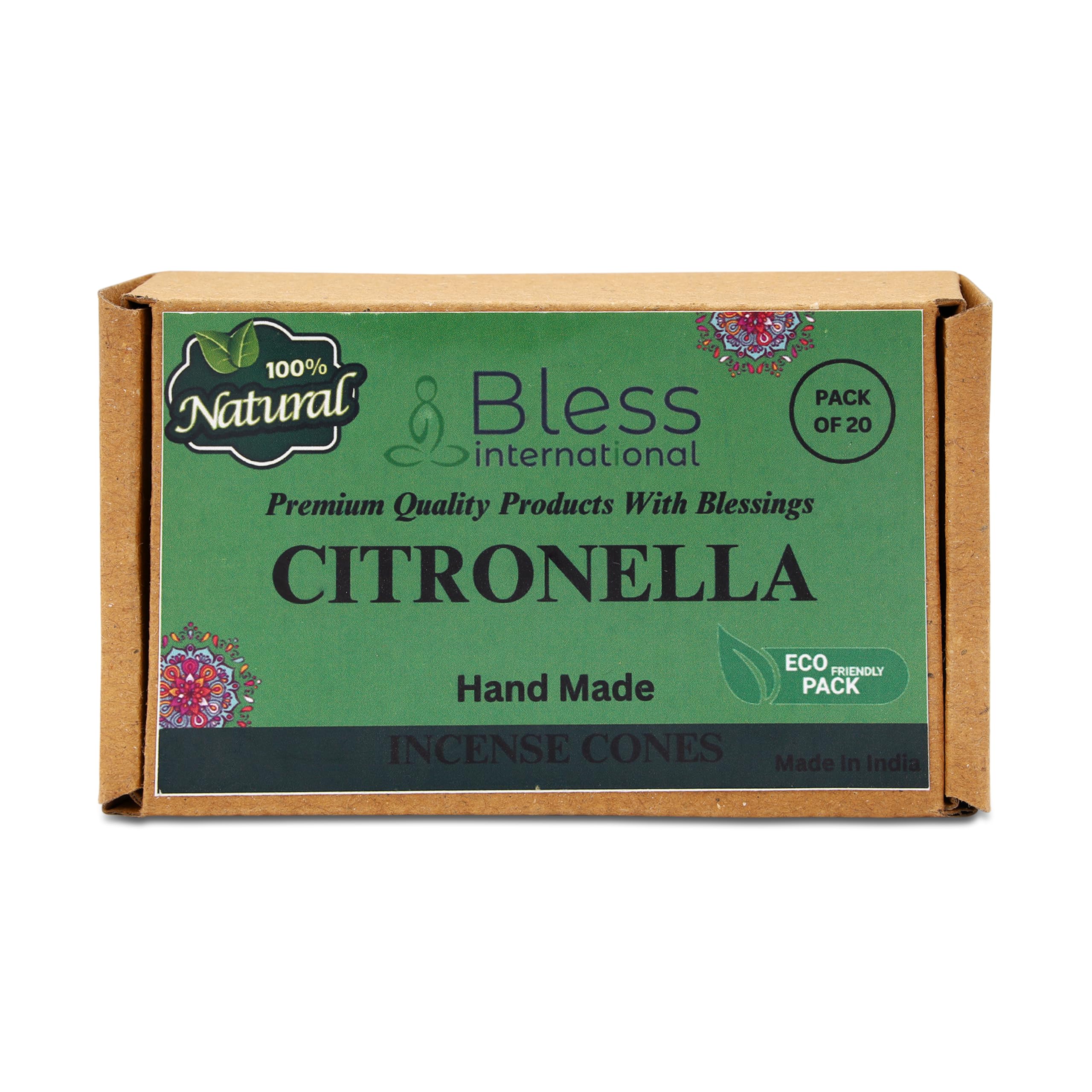 Bless International Citronella 100%-Natural-Incense-Cones Handmade-Hand-Dipped Organic-Chemicals-Free for-Purification-Relaxation-Positivity-Yoga-Meditation The-Best-scents (20 Count)