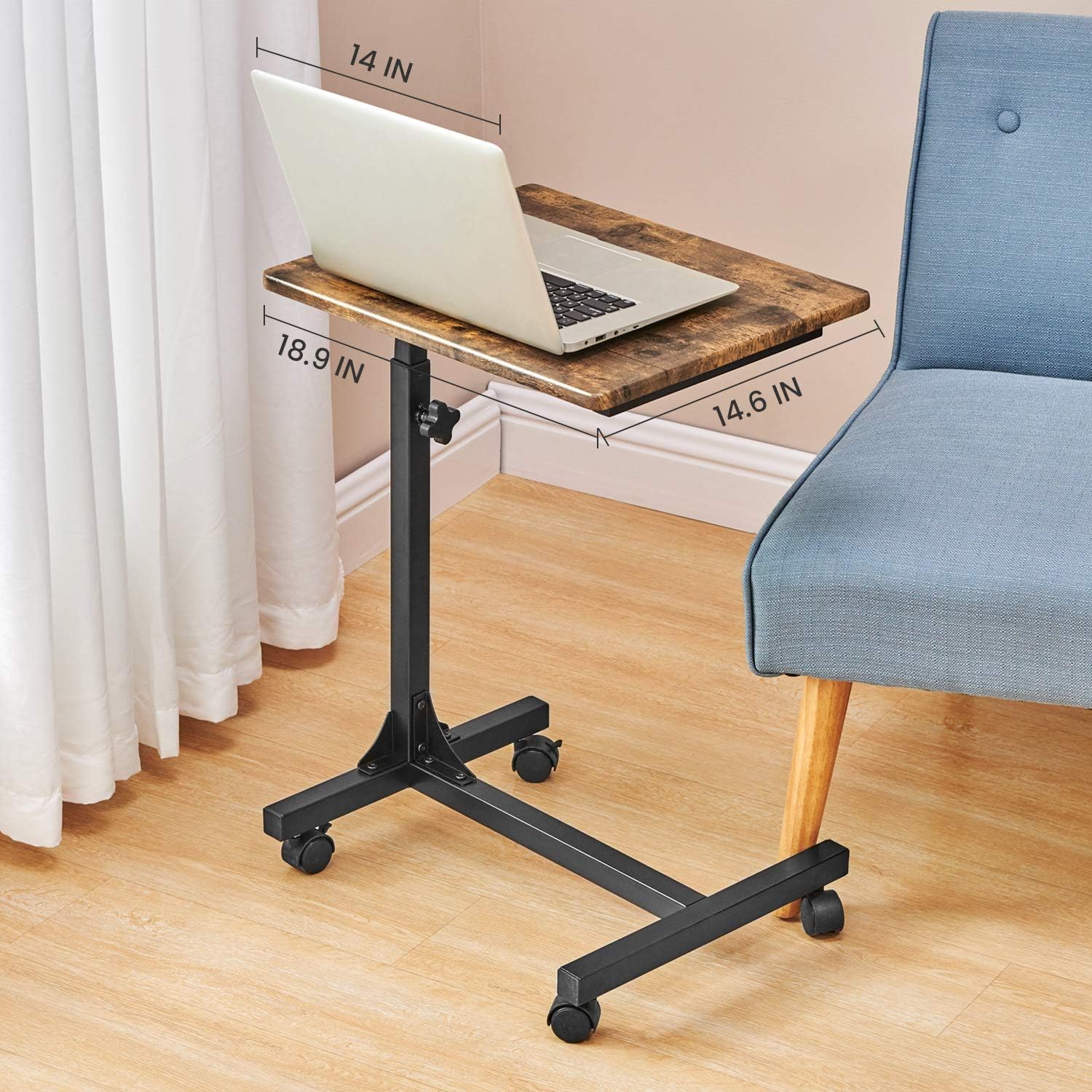 Coavas Over Bed Table C Side Rolling Table with Lockable Wheels Medical Portable Notebook Laptop Desk 3 Adjustment Levels TV Tray Table for Eating Breakfast, Walnut (18.9 x 14.6 x 26.4-31.1 inch): Kitchen & Dining