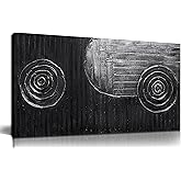 THRLVEART Abstract Oil Painting Wall Art Bedroom Black and Silver Canvas Wall Art for Living Room Circles Pictures Wall Decor for Kitchen Size 20 x 40 Inch