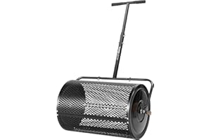 VIVOGROW 24” Compost Spreader, Peat Moss Spreader with Adjustable T-Shaped Handle, Upgraded Side Clasps, Rustproof Metal Roller, Lawn & Garden Spreader for Sowing & Fertilizing, Black