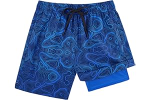 Cozople Boys Swim Trunks with Boxer Brief Liner Compression Swimwear Quick Dry Swim Shorts Bathing Suits 7-20 Years