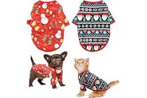 HYLYUN Dog Christmas Shirt 2 Packs - Christmas Pet Shirt Soft Breathable Puppy Shirts Printed Pet Clothing for Small Dogs and Cats XS