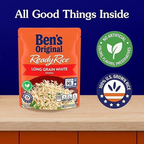 BEN’S ORIGINAL READY RICE ORIGINAL LONG GRAIN WHITE RICE, EASY DINNER SIDE, 8.8 OZ POUCH