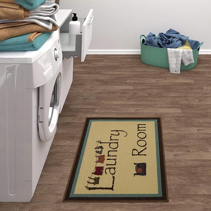 Ottomanson Laundry Collection Area Rug, 2'3"X3',Brown Bordered Amazon