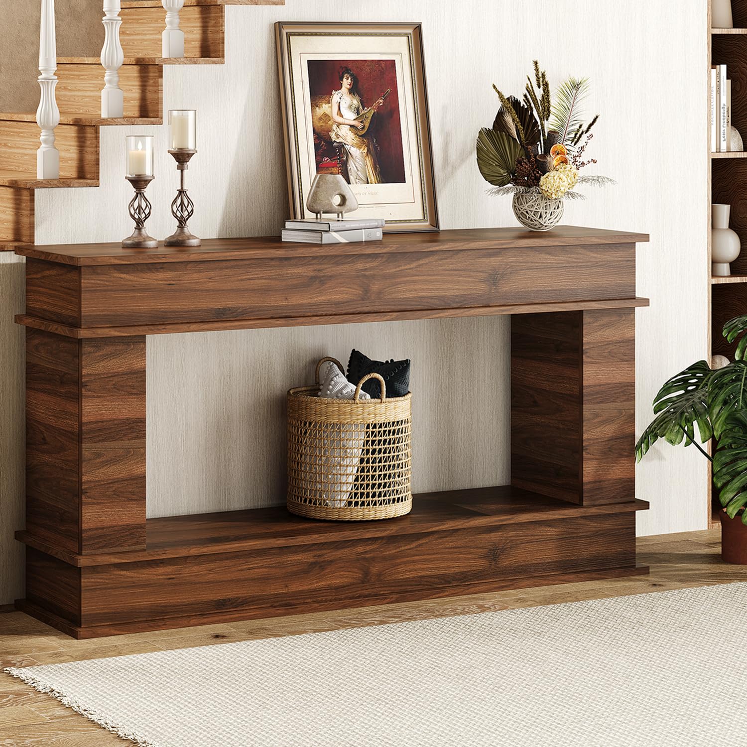 Photo 1 of ***DIFFERENT COLOR*** 63-Inch Console Entryway Table, Narrow Long Sofa Table with Storage Behind Couch, Farmhouse Entry Way Tables, Lightweight Entrance Tables, Wood Accent Decor for Living Room, Hallway, Foyer (Walnut)