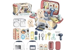 KAEGREEL Pet Care Playset, 23Pcs Pretend Play Kit with Pet Case for Treatment & Grooming, Fun Birthday for Kids Girls Aged 3-8 Year Old