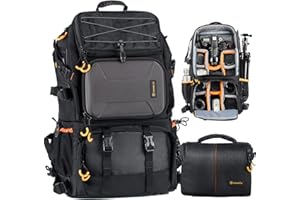 TARION Pro 2 Bags in 1 Camera Backpack Large with 15.6" Laptop Compartment Waterproof Rain Cover Extra Large Travel Hiking Camera Backpack DSLR Bag