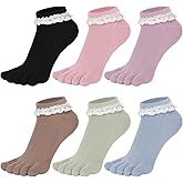 Bencailor 6 Pairs Women Toe Socks Pastel Cotton Toe Socks Lace Ankle Socks with Toe Separators for Women running Athletic
