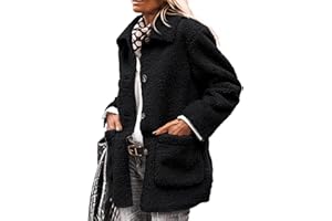 PRETTYGARDEN Women's Winter Faux Fur Coats Long Sleeve Lapel Button Down Pockets Fleece Sherpa Jacket Casual Trendy Outerwear