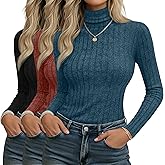 Velvelhall 3 Pack Women's Long Sleeve Turtleneck Shirts Ribbed Knit Slim Fit Undershirts Basic Thermal Underwear Tops