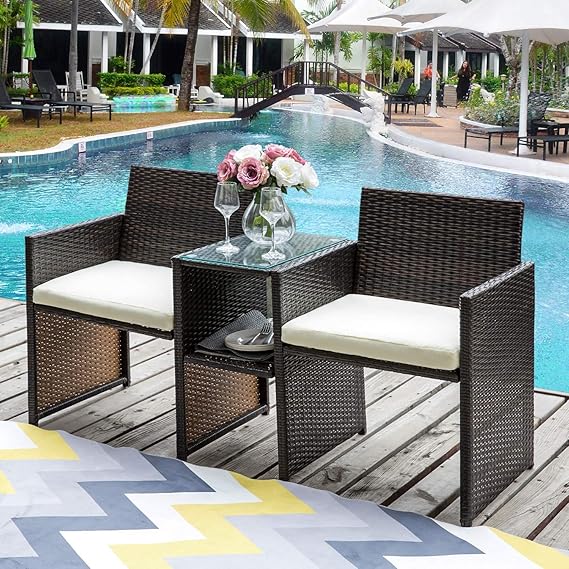 JULYFOX - Silla de Paseo para Exteriores, Color Gris, Mimbre, 3 Piezas