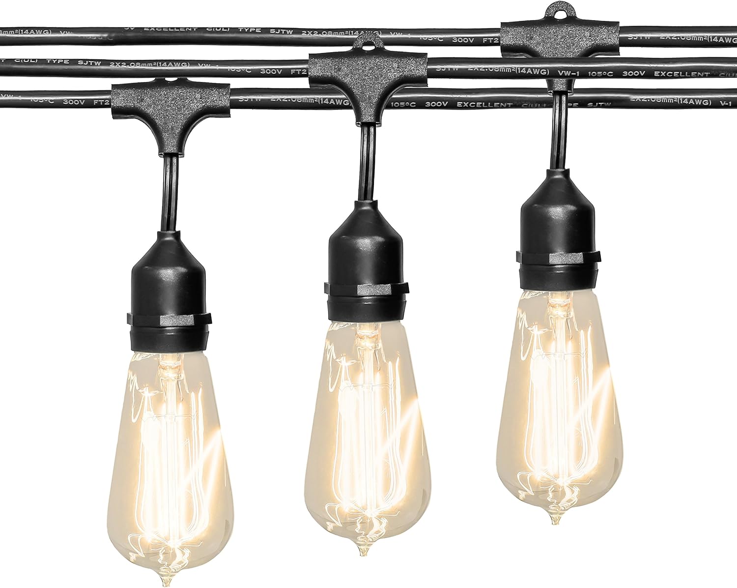 Deneve Outdoor String Lights (48 ft.) with Edison Bulbs - Heavy Duty Garden Hanging Market Patio Cafe Pergola Rope String Backyard Lights Pro Weatherproof Commercial Quality Lights 48 Feet Long