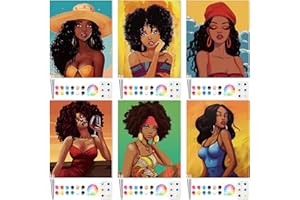 Dinifee 6 Pack Canvas Painting Kit Pre Drawn Afro Queen Cotton Canvas 8 x 10 Inch Stretched Paint and Sip Set for Adults Party Date Night(Elegant Lady)