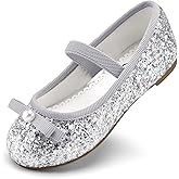 Stelle Girls Glitter Dress Shoes Flower Wedding Mary Jane Ballet Flats with Strap Toddler/Little/Big Kids
