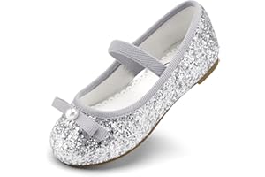 Stelle Girls Glitter Dress Shoes Flower Wedding Mary Jane Ballet Flats with Strap Toddler/Little/Big Kids