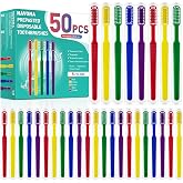 50 PCS Prepasted Disposable Toothbrushes with Toothpaste, Bulk Toothbrush | Premium Bulk Disposable Toothbrushes Individually Wrapped, Single Use Prepasted Toothbrush for Travel, Guests, Hotel, Camping