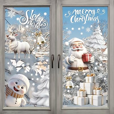 LOKIPA 8 Sheets Christmas Window Stickers PVC White Winter Decor