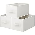 LayerSpace Collapsible Linen Fabric Storage Bins - 3 Pack for Organization, Durable for Closet, Shelves, Clothes, Toys - 14.57" L x 10.23" W x 9.53" H, White