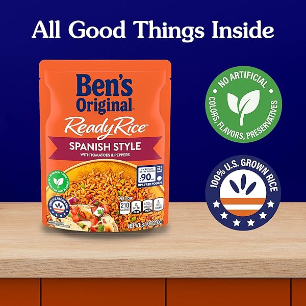 BEN’S ORIGINAL READY RICE SPANISH STYLE FLAVORED RICE, EASY DINNER SIDE, 8.8 OZ POUCH
