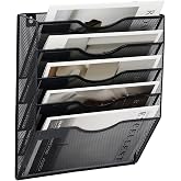 EASEPRES 5 Tier Mesh Wall File Organizer, Hanging Mail Holder for Office | 5 Pocket Wall Mounted Paper Document Folder Holder, Magazine Rack with Nametag Label for Office Home School, Black