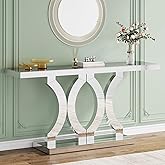 Condemo 55 Inches Mirrored Console Table, Entryway Table with Geometric Base, Modern Sofa Table Behind Couch for Living Room,