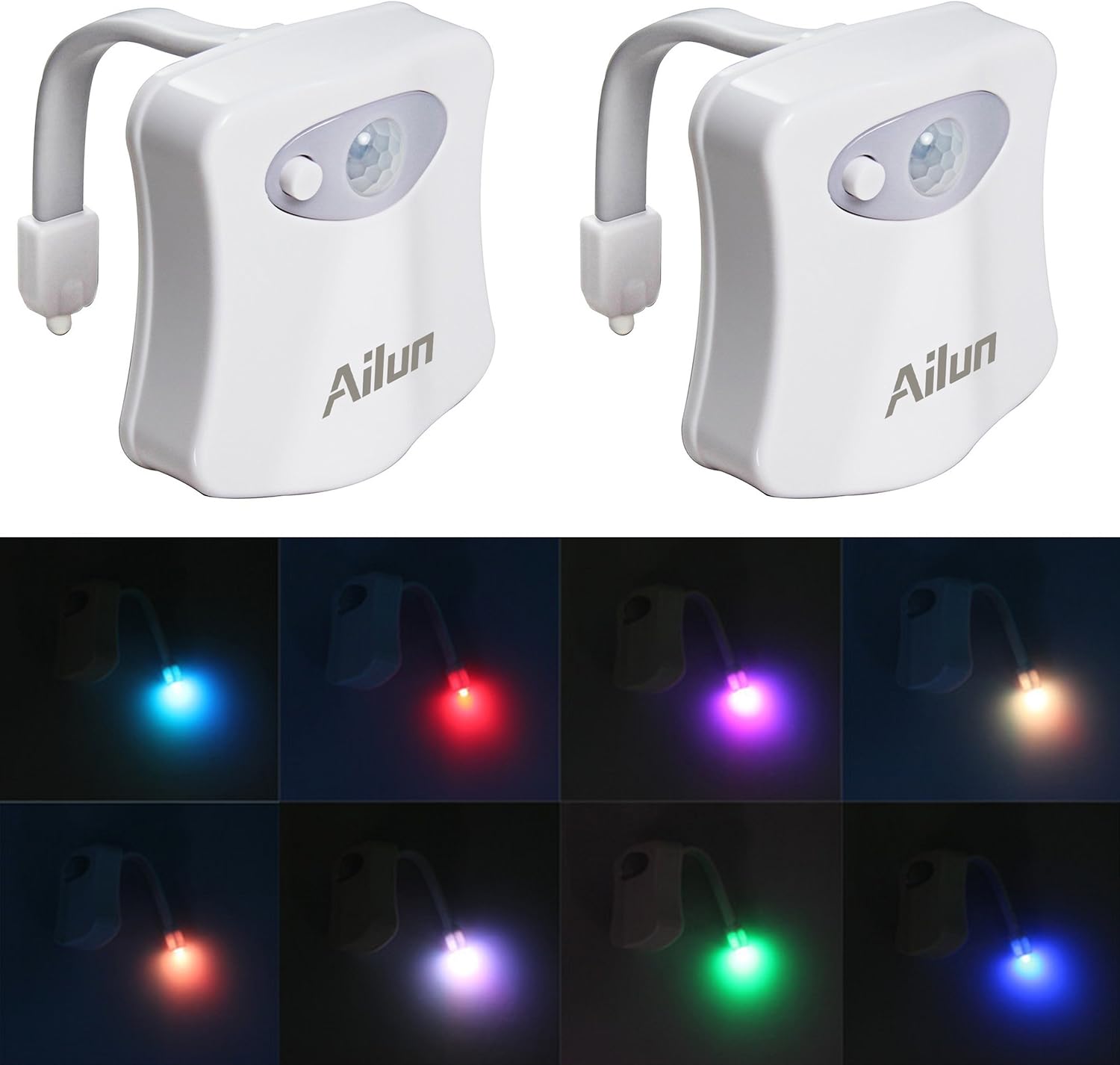Toilet Night Light 2Pack by Ailun Motion Activated LED Light 8 Colors Changing Toilet Bowl Nightlight for Bathroom Battery Not Included Perfect Decorating Combination Along with Water Faucet Light - - 
