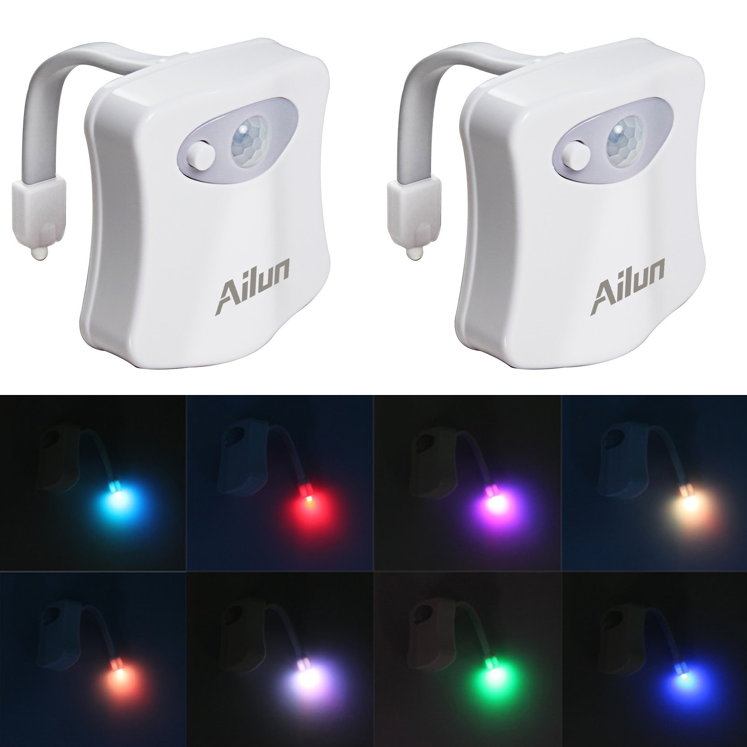 Toilet Night Light 2Pack by Ailun Motion Sensor Activated LED, 8 Colors
